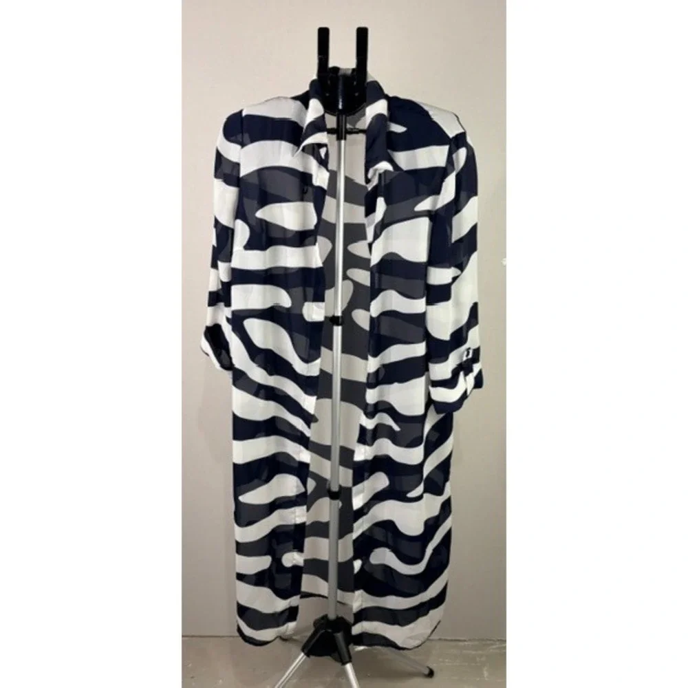 Dana Kay Womens 14W Zebra‎ Print Duster Jacket and Tank Top 2 Piece Set